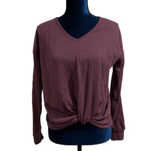 So Tie Front Sweater Sz S pretty dark purple